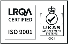 LRQA ISO 9001 certification mark with UKAS accreditation symbol